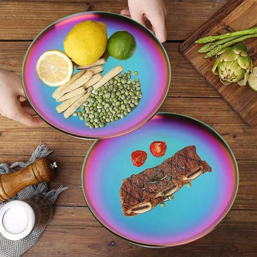 JYJFGSFA Conjunto de pratos de jantar de aço inoxidável arco-íris
